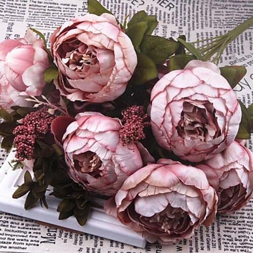 The Peonies Bouquet=6 Flowers of 10CM Head + 2 Flowers of 5CM +Grass+Hydrangeas,45CM Fake Peony Artificial Silk Roses Flowers