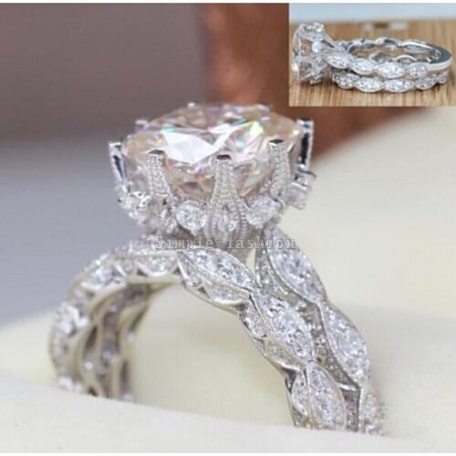 Vintage 3ct Lab Diamond Ring sets Real 925 sterling silver Bijou Engagement Wedding band Rings for Women Charm Party Jewelry