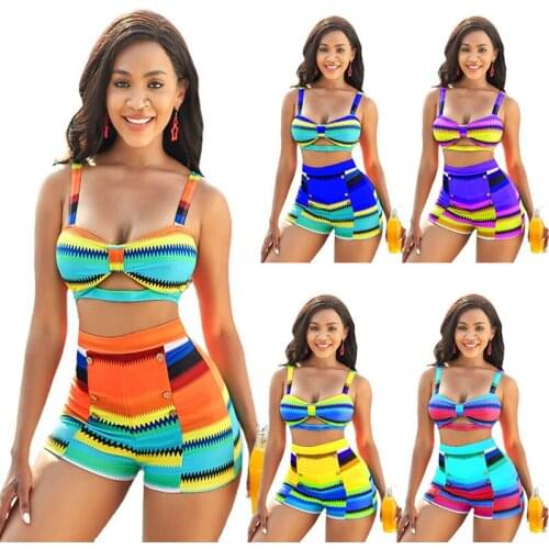 ZKYZWX Sexy Two Piece Swimsuit Summer Bathing Suit for Women Spaghetti Strap Crop Top Biker Shorts Beachwear Club Matching Sets