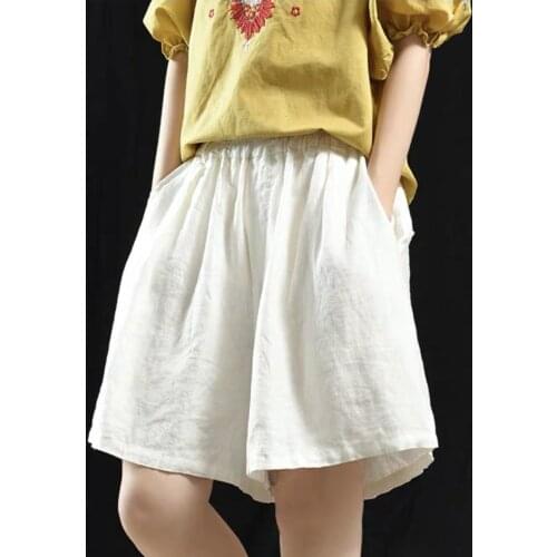 Summer Cotton Line Shorts With High Waist Loose Wide Leg Shorts For Women Knee Length Straight Cotton Short Female Plus Size 4XL