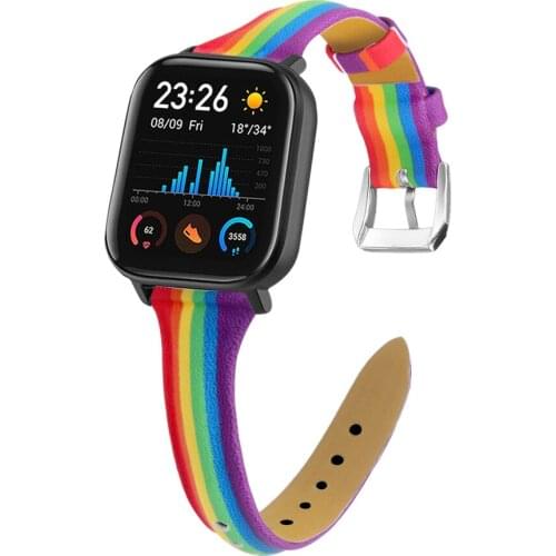 Fashion Rainbow Genuine Leather Strap for Huami Amazfit Bip/Samsung Gear S3 Watch Wrist Band Women Adjustable Strap 20/22mm