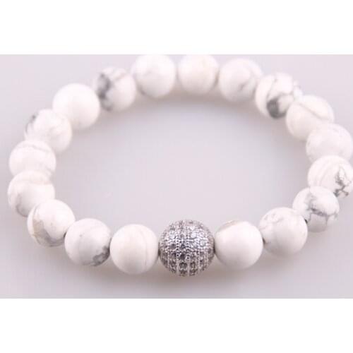 MOODPC Hot Sale Jewelry Micro Zircon Pave Ball Natural White Beads Stone Bracelet