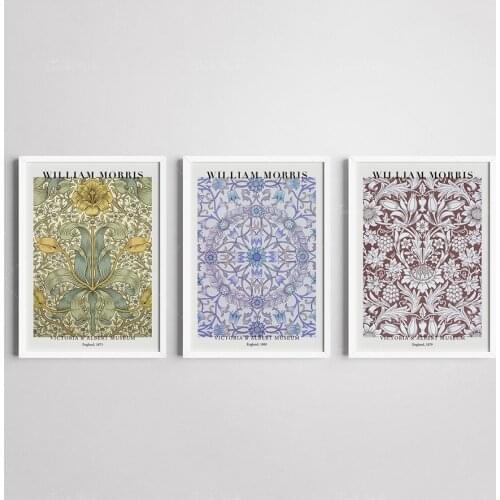 William Morris Set of 3 Print, Floral Motif, Botanical Print, Flower Printable Exhibition Poster, Vintage Art Print