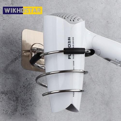 Stainless Steel Hair Dryer Holder Bathroom Wall Mounted Storage Rack Hairdryer Spiral Stand Shelf Bathroom Organizer