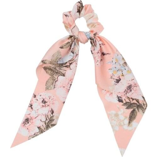 New Fashion Bow Hair Ties Scrunchie Long Ribbon Chiffon Floral Hair Scarf Elastic Hair Bands Ponytail Holder Hair Accessories