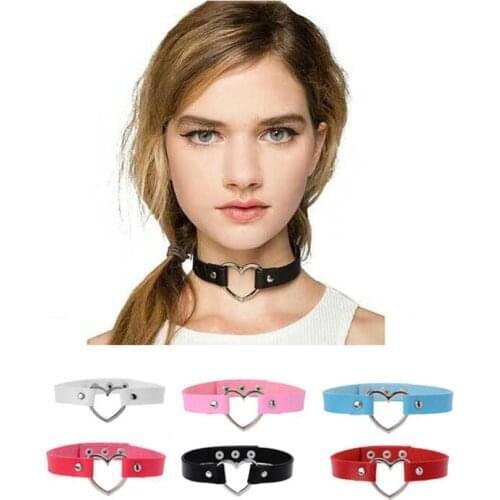 Charm female PU choker Stainless Steel Heart Chokers Necklaces Colorful Leather Buckle Belt Jewelry for Women Men maxi colar