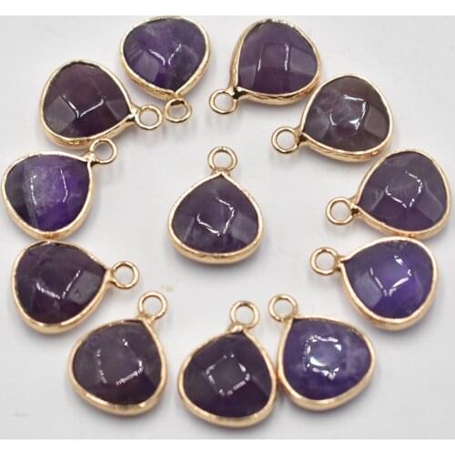 Wholesale 12pcs/lot natural stone Amethys section water drop shape gold color Connector pendants 13mm for jewelry making free