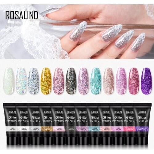 ROSALIND Semi Permanent Poly Nail Gel Pure Color Acrylic Extension Nail Polish Gel Pure Color Crystal Quick Builder 15ml/30ml