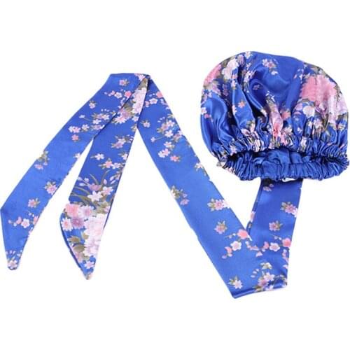 Popular Ladies European Satin Print Round Ribbon Hat Turban Scarf Wrap Headcover Coloring Double Satin Hair Cap Styling Bonnet