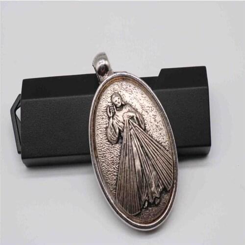 Religious Charm Jesus Cross Medallion Pendant, Religious Jesus Mercy Amulet Icon Medal
