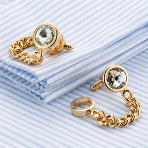 Luxury Crystal Brass Chain Cufflinks for Mens Jewelry Buttons Top Quality Cuff Links Man Wedding Gifts Gemelos Z559