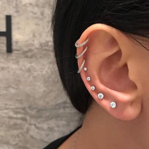 8pcs/set Small Minimalist Earrings Studs Simple Metal Silver Color Rhinestone Earring Ear Cuff Studs Jewelry Accessories Gifts