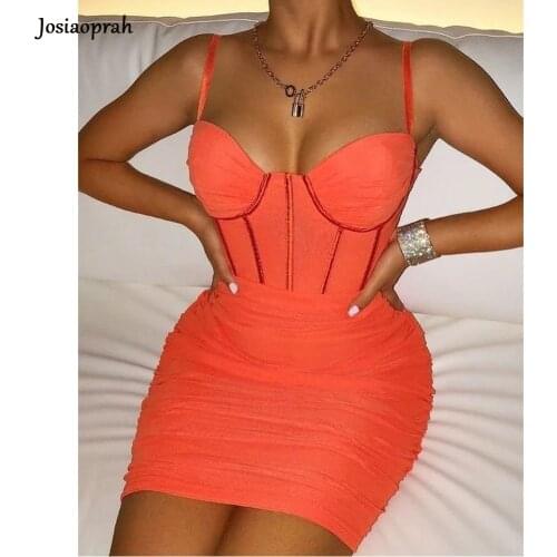 Josiaoprah Mesh Spaghetti Strap Bandage Sexy Dress Women Mini Night Club Party Dress Ladies Backless Bodycon Summer Dress 2021