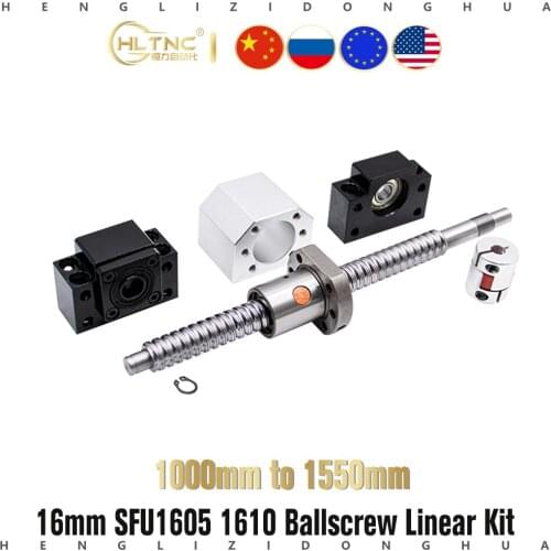 SFU1605 set:16mm rolled ball screw C7 with end machined + 1605 ball nut + nut housing+BK/BF12 end support + coupler RM1605