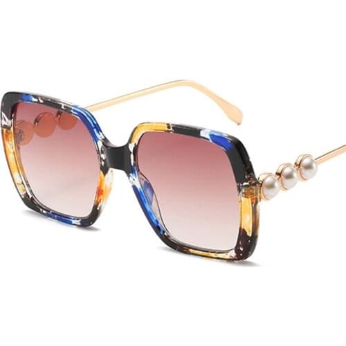 Square Sunglasses Women Cat Eye Vintage Glasses Frames Men Women Pearl Fashion Sun Eyewear Blue Flower Shades For Female UV400