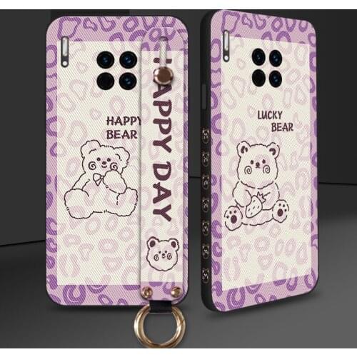 Side Print Bear Silicone Case For Huawei Mate 20 20X 5G 30 Lite 40RS Pro Plus Wrist Strap Back Cover For Huawei P40 Lite E
