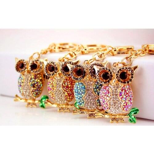 Owl Crystal Keychain Full Rhinestone Key Ring For Women Bag Accessories Cute Animal Key Holders New Design Car Key Chain