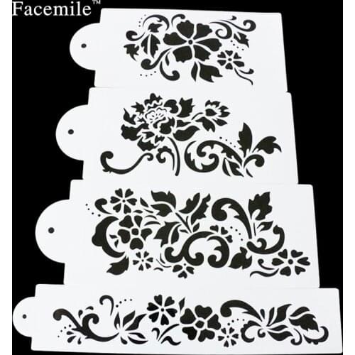 4PCS different Style Plum Flower sweet Heart Spray Stencils Birthday Cake DIY Mold Dessert Decorating Bread Gift 53038
