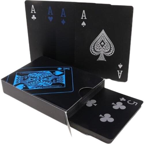 Waterproof Plastic Poker Playing Cards, Black PVC Poker Table Cards Classic Magic Tricks Tool Deck (54pcs)