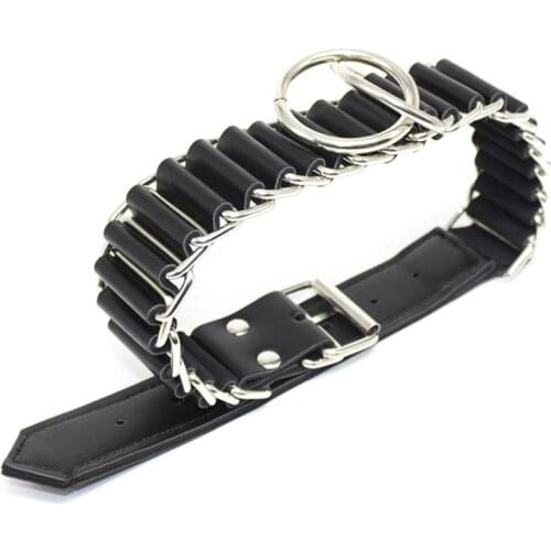 MaryXiong PU Leather Neck Collars with Chian Fetish S&M Slave Neck Cuffs BDSM Bondage Restraints Sex Products for Couples Adults