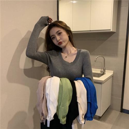 Woman Sweaters Inner Womens Spring Autumn Slim Fit Top Gas Sexy Round Neck Long-Sleeved Sweater