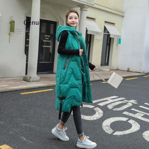 2020 Autumn Winter Fashion Vest Coat Womens Korean Large Size Warm Vests Elegant Hooded Long Ladies Cotton Vest Gilet