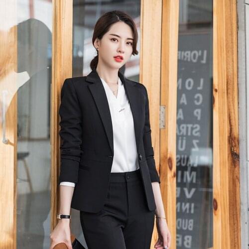 Set female 2019 spring new solid color small suit trousers two-piece suit slim slimming professional temperament womens clothes