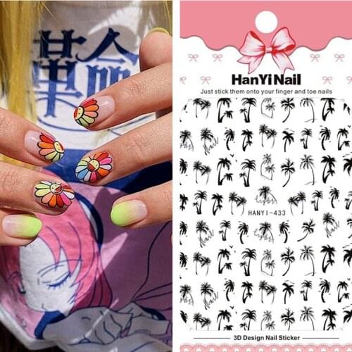 1pcs Black Coconut Tree 3D Nail Sticker Summer Ocean Palm Series Transfer Sticker nail decal DIY Nail Decoration 2020 newest