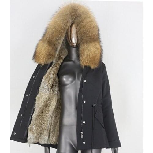 2021 Short Waterproof Parka Real Rabbit Fur Coat Natural Fox Raccoon Fur Collar Hood Winter Jacket Women Removable Warm