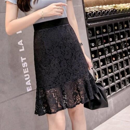 2021 New Solid Color Lace Skirts Womens White Red High Waist Skirt Fashion Large Size Knee Length Pencil Skirt Faldas Mujer