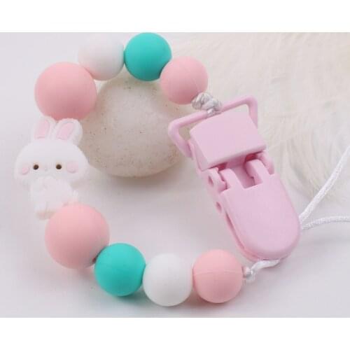 5Pcs/Lot Cute Rabbit Silicone Beads Pacifier Chain Baby Chewable Safety Teether Tiny Rod Dummy Clips Anti-Drop Teething Toys