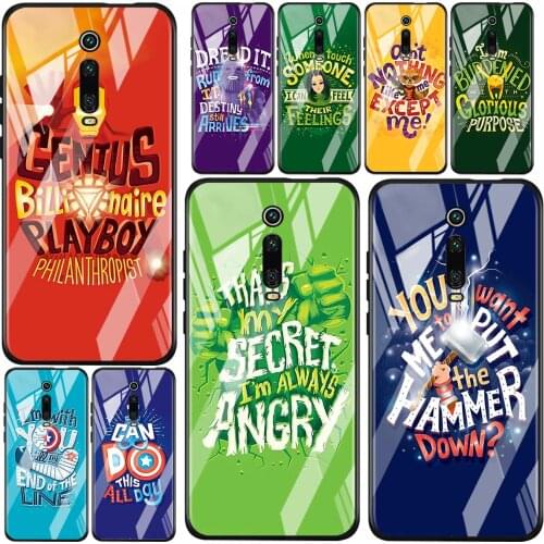 Marvel superhero text For Xiaomi Redmi K40 K30 K20 9T 9C 9A 9 8A 7 Pro Plus Tempered Glass Luxury Cover Phone Case