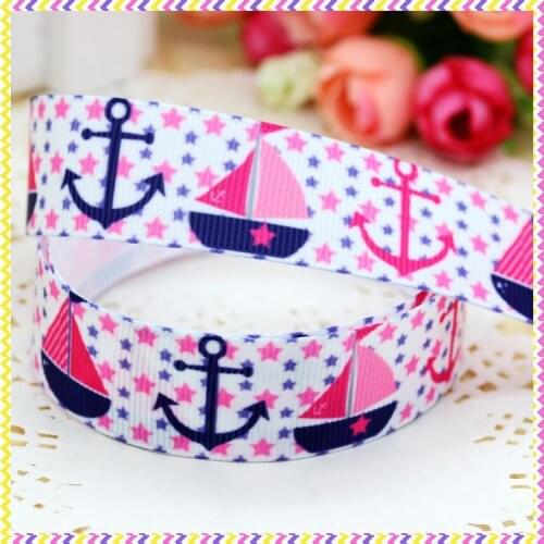 DHK 7/8'' 5yards navy anchor printed grosgrain ribbon headwear hair bow diy party decoration OEM Wholesale 22mm C865