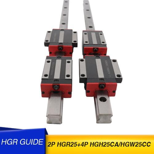 HGH25 linear guide 25mm 2pc linear guide rail all length + 4pc linear carriage HGH25CA or HGW25CC CNC parts Robot