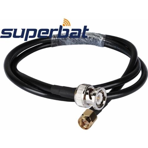 Superbat BNC Straight Male Plug to SMA Plug Straight Antenna Feeder Pigtail Cable RG58 300cm