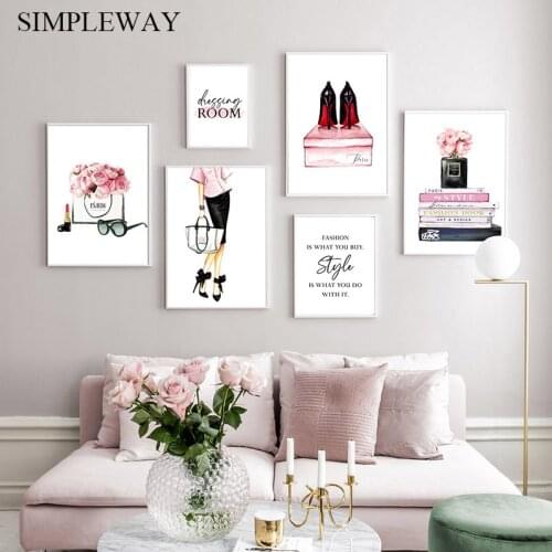 Beauty Makeup Floral Wall Poster Lipstick Perfume Heels Canvas Print Painting Nordic Fashion Art Picture Modern Girl Room Decor