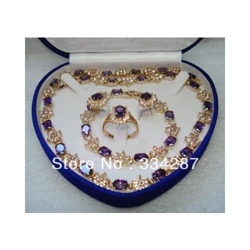 Red/Blue/Purple Zircon Earring Bracelet Ring/Necklae jade Crystal (no Jewelry box)