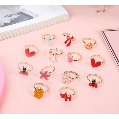 L93F 36 Pcs/set Cartoon Children Rings Birthday Party Gifts Flower Animal Adjustable Alloy Kids Ring Girls