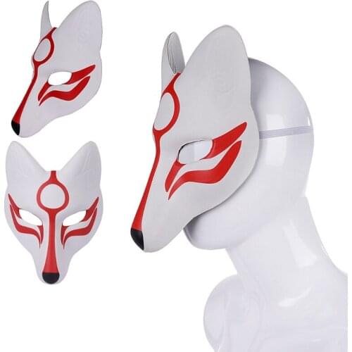 Kitsune Foxes Masks for Cosplay Japanese Kabuki Traditional Halloween Party Costume Props Accessories with Elastic Belt