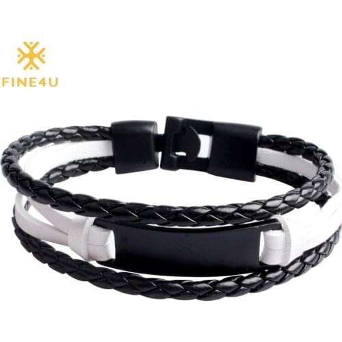 2018 New FINE4U B035 Multi-layer Bracelet Genuine Leather Bracelet Bangles For Women Punk Rock Men Bracelets