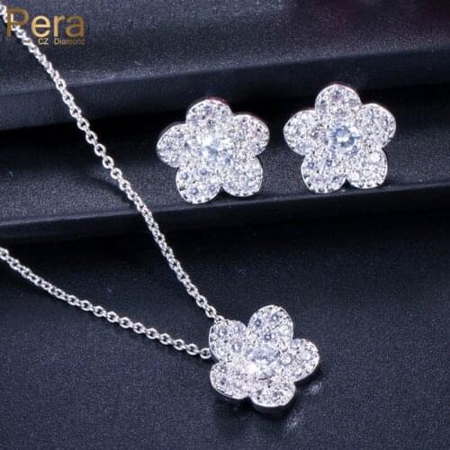 Pera Fashion Bridesmaid Accessories Jewelry Sparkling Cubic Zirconia Stone Trendy Women Earrings And Necklace Set For Girls J104
