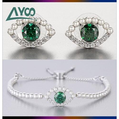 Fashion Jewelry High Quality SWA Charm Green Crystal Series Ladies Jewelry Set Earrings Bracelet Romantic Gift For Women