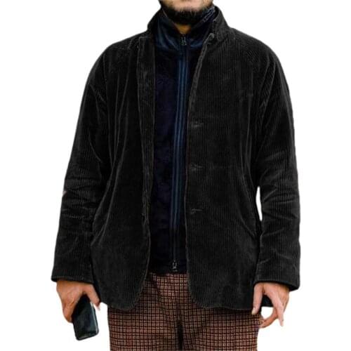 Men Jacket Vintage Corduroy Turtleneck Stand Collar Jacket Fake Two-piece Cardigan Men Coat for Work