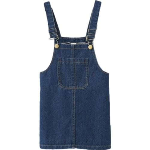 2020 New Girls' Denim Strap Baby Dress Cotton Toddler Girls Spring Summer Autumn Sleeveless Pocket Front Short Dress 2-8Y