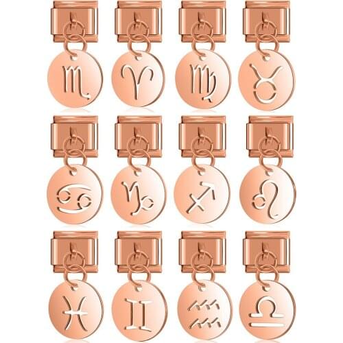 Hapiship Original Cutting Polishing Rose 12 Constellation Italian Charm Fit 9mm Bracelet Stainless Steel Jewelry Making DJ244