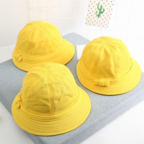 2019 Childrens hat Japanese kindergarten pupils summer mesh Bob Caps boys girls Beach Sun Fishing panana Bucket Hat yellow hat