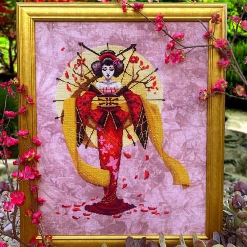 Popular Embroidery Japanese Geisha Free Cross Stitching Pattern with 14CT Aida Counted Canvas & Free Shipping for Home Decor