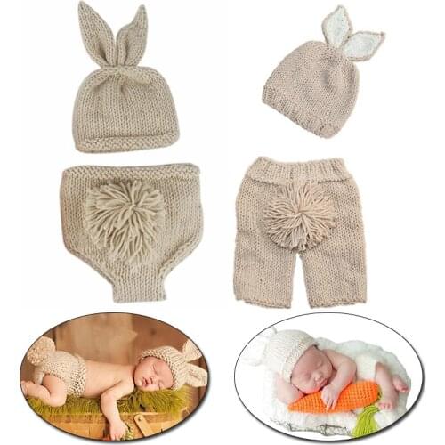 Rabbit Baby Caps Shorts Carrot Set Newborn Baby Clothes Girls Boys Crochet Knit Costume Photo Photography Prop Accessories
