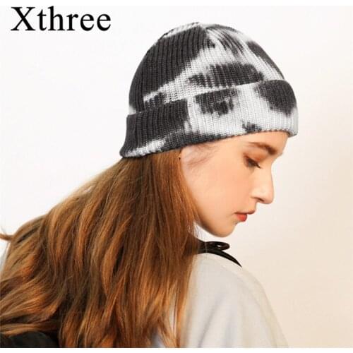 Xthree Wool Beanie Hat for Women Winter Hat Colourful Printing Knitted Hat Skullies Warm Bonnet Cap Female Hats for Girl hat