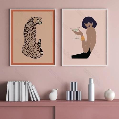 Nordic Canvas Painting Figure and Animals Poster and Print Boho Pretty Woman Cheetah Leopard for Home Rooms Gallery Wall Decorat